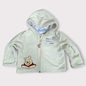 VTG 90's Disney‎ Baby Winnie the Pooh Fleece Zip Up Hoodie Cream 9 Months